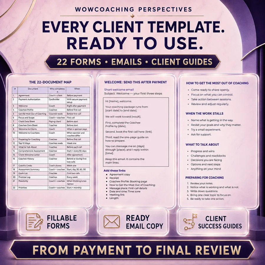 Coach Starter Kit - 22 fillable client forms, email templates and client guides